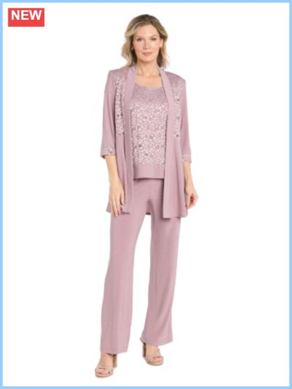 Plus Size Lace Pant Set 2-Piece Formal Wedding Suit Open Front